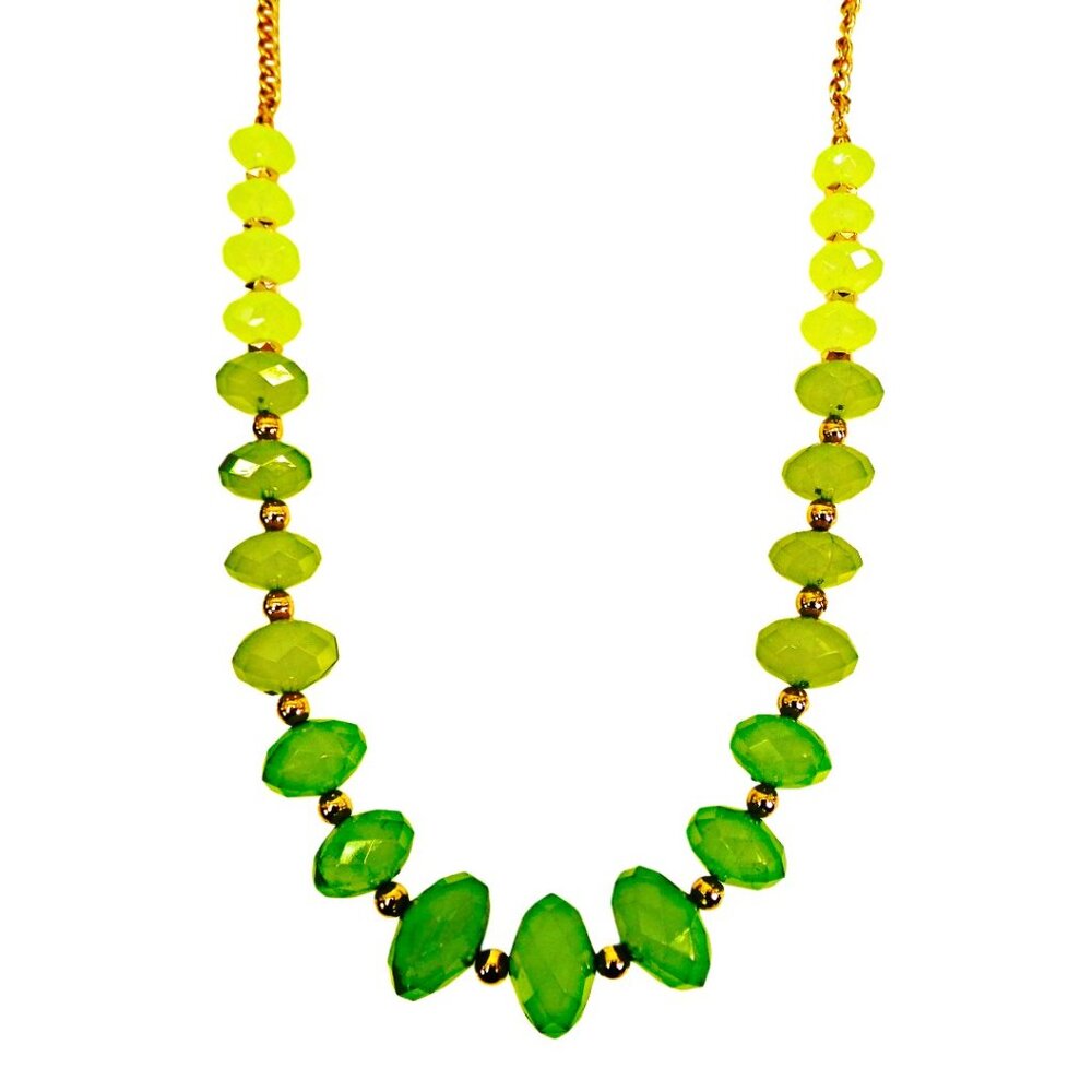Green bead necklace made with light lime green to dark green color beads